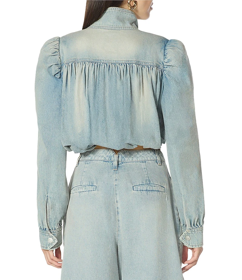 AFRM Galli Gathered Denim Collared Long Sleeve Coordinating Crop Jacket