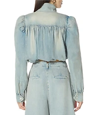AFRM Galli Gathered Denim Collared Long Sleeve Coordinating Crop Jacket