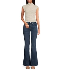 AFRM Jolie Dot Print Mesh Knit Ruched Mock Neck Short Sleeve Top