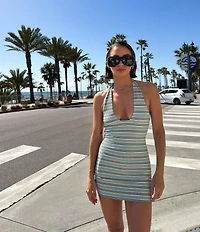 AFRM Karima Striped V-Neck Sleeveless Cozy Rib Mini Dress
