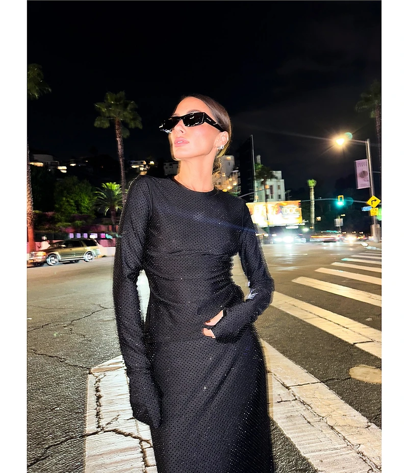 AFRM Kaylee Coordinating Crew Neck Long Sleeve Rhinestone Stud Jersey Top