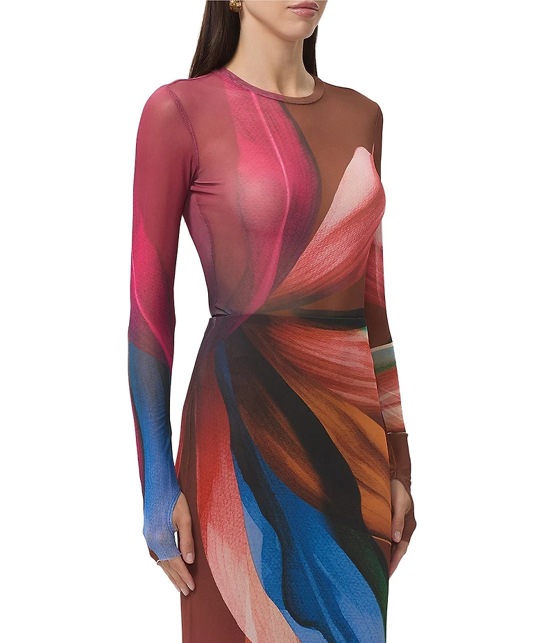 AFRM Kaylee Coordinating Printed Crew Neck Long Sleeve Mesh Top