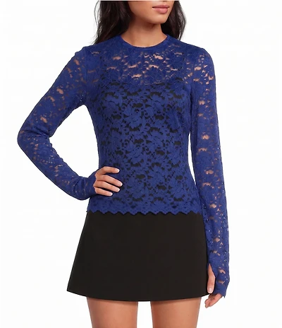 AFRM Kaylee Floral Crew Neck Long Sleeve Silken Lace Top