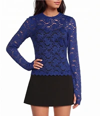 AFRM Kaylee Floral Crew Neck Long Sleeve Silken Lace Top