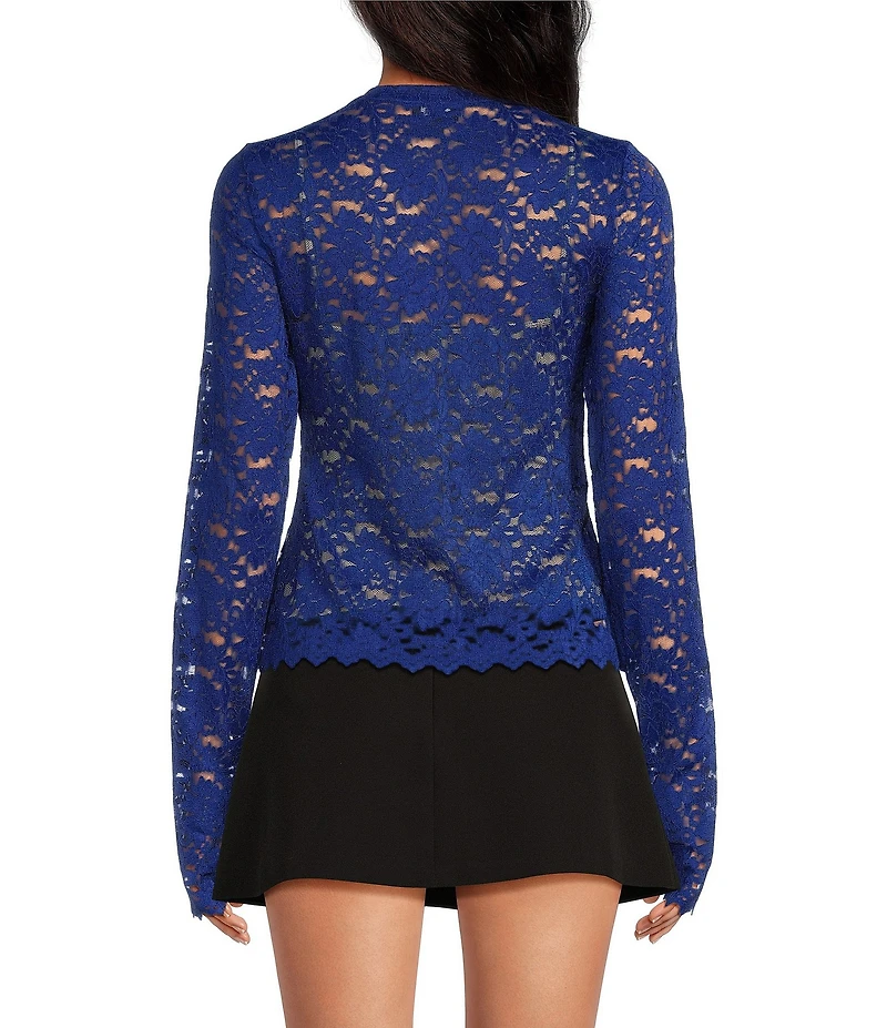 AFRM Kaylee Floral Crew Neck Long Sleeve Silken Lace Top
