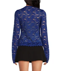 AFRM Kaylee Floral Crew Neck Long Sleeve Silken Lace Top