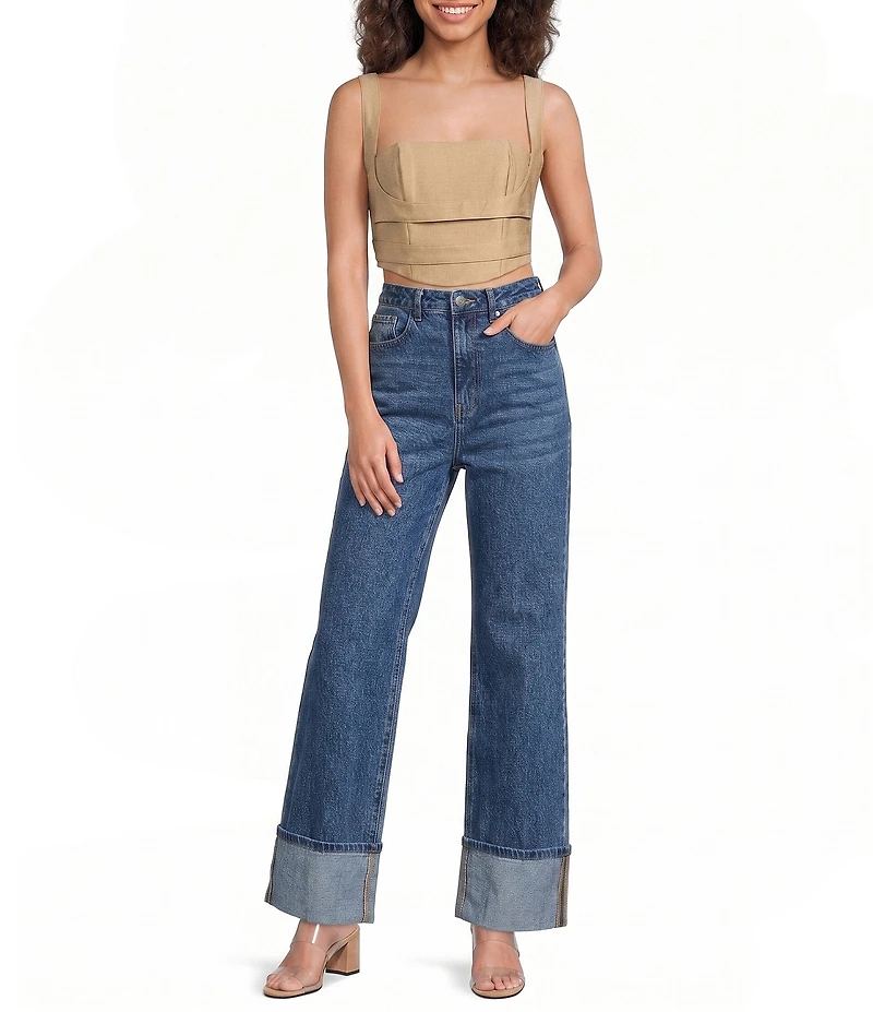 AFRM Kendra Square Neck Sleeveless Twill Bustier Top