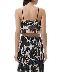 AFRM Koin Floral Mesh Square Neck Sleeveless Coordinating Ruffle Crop Top