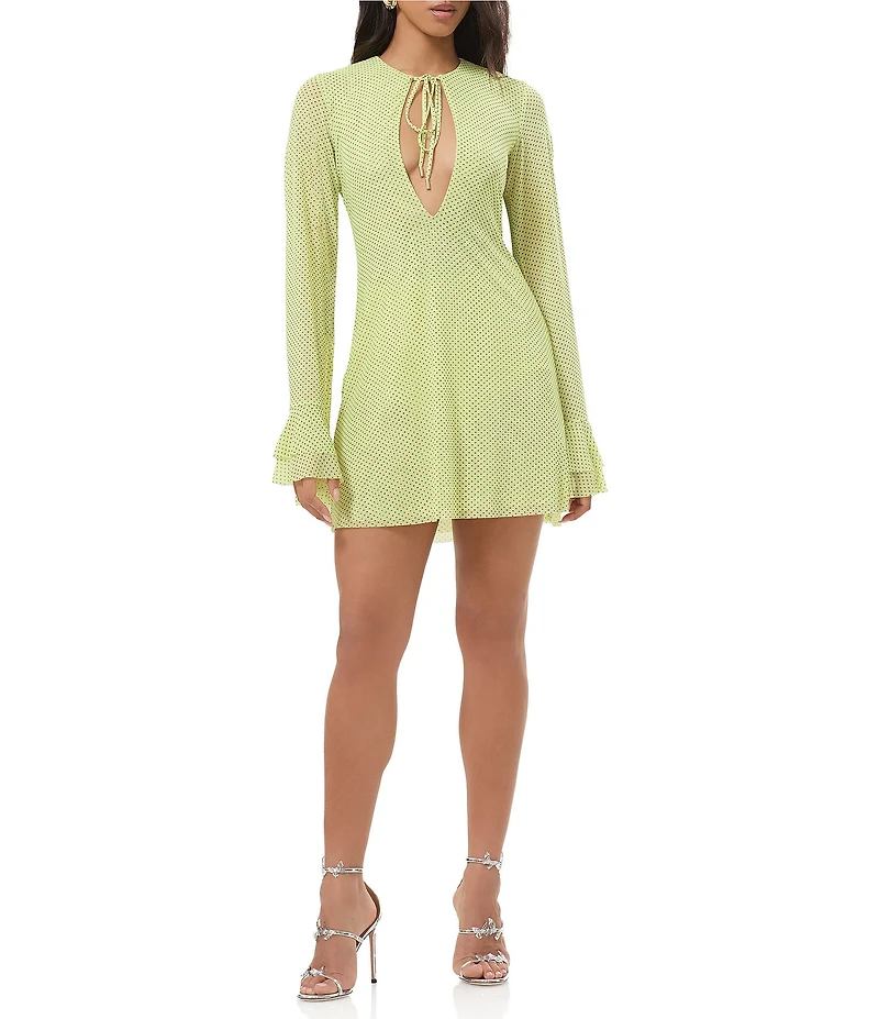 AFRM Kori Dotted Print Keyhole Neck Line Long Sleeve Mini Dress