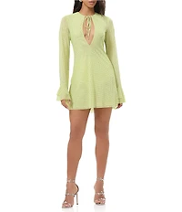 AFRM Kori Dotted Print Keyhole Neck Line Long Sleeve Mini Dress