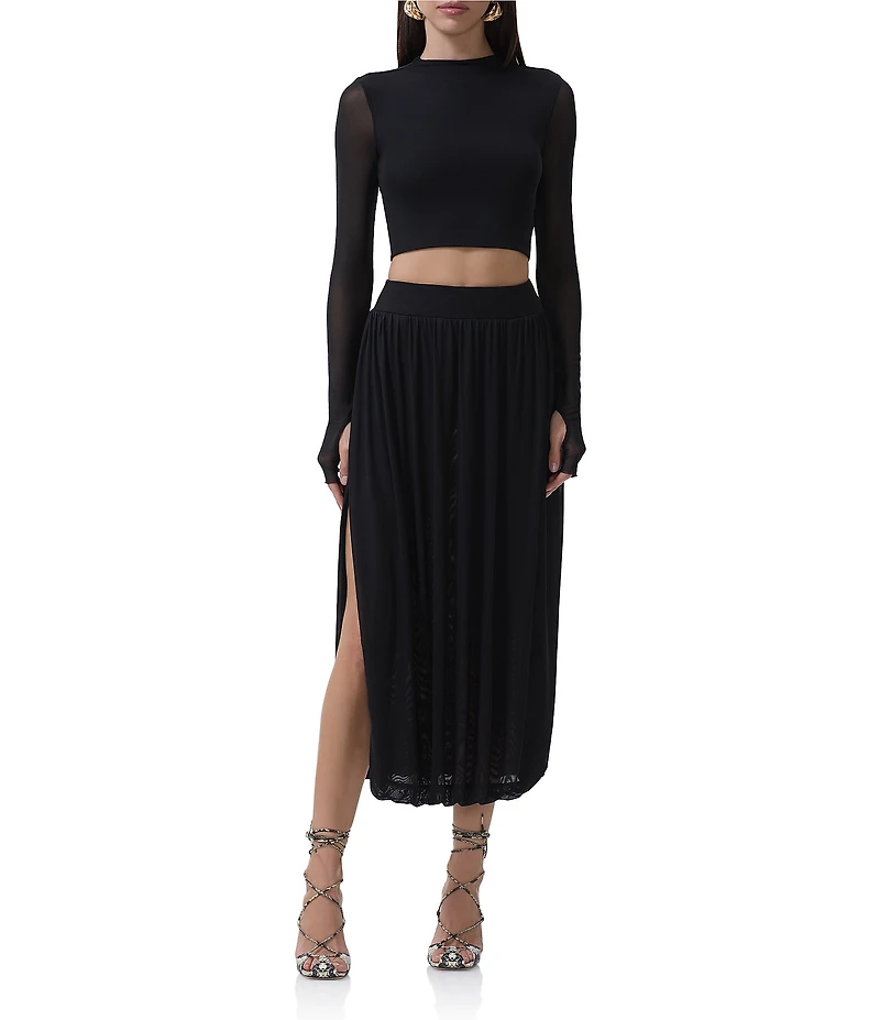 AFRM Kyomi Mesh Knit Midi Skirt