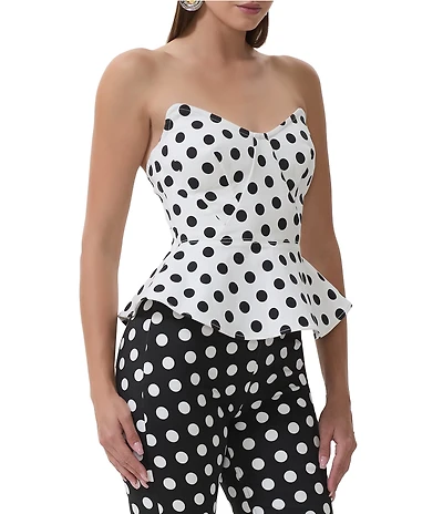 AFRM Merida Polka Dot Print Sweetheart Neckline Sleeveless Coordinating Peplum Top