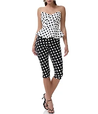 AFRM Merida Polka Dot Print Sweetheart Neckline Sleeveless Coordinating Peplum Top