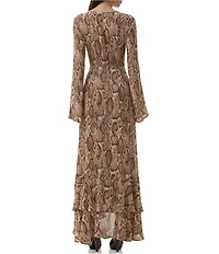 AFRM Mimi Snake Print Surplice V-Neck Long Sleeve Faux Wrap Maxi Dress