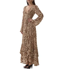 AFRM Mimi Snake Print Surplice V-Neck Long Sleeve Faux Wrap Maxi Dress
