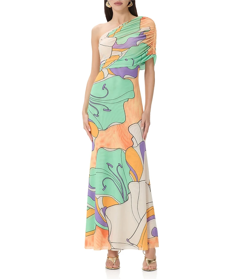 AFRM Mirabel Floral Print Asymmetric One-Shoulder Maxi Dress