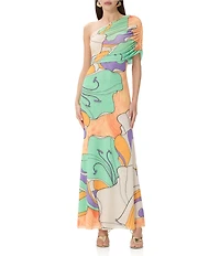 AFRM Mirabel Floral Print Asymmetric One-Shoulder Maxi Dress