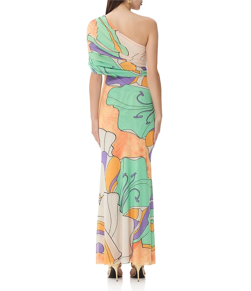 AFRM Mirabel Floral Print Asymmetric One-Shoulder Maxi Dress