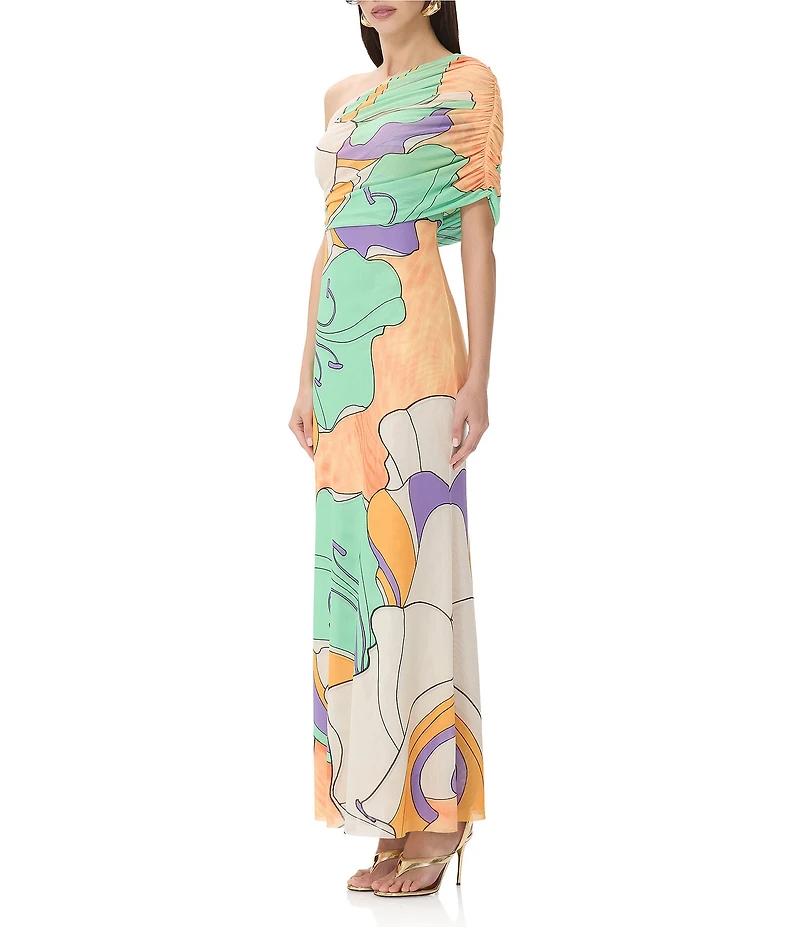AFRM Mirabel Floral Print Asymmetric One-Shoulder Maxi Dress