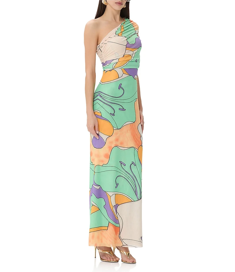 AFRM Mirabel Floral Print Asymmetric One-Shoulder Maxi Dress