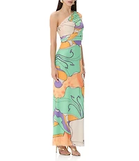 AFRM Mirabel Floral Print Asymmetric One-Shoulder Maxi Dress