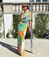 AFRM Mirabel Floral Print Asymmetric One-Shoulder Maxi Dress