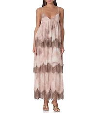 AFRM Murray Dune Snake Print V-Neck Sleeveless Lace Trim Crepe Maxi Dress
