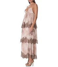 AFRM Murray Dune Snake Print V-Neck Sleeveless Lace Trim Crepe Maxi Dress