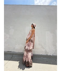 AFRM Murray Dune Snake Print V-Neck Sleeveless Lace Trim Crepe Maxi Dress