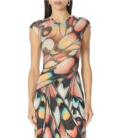 AFRM Nina Butterfly Printed Crew Neck Short Sleeve Coordinating Mesh Tee