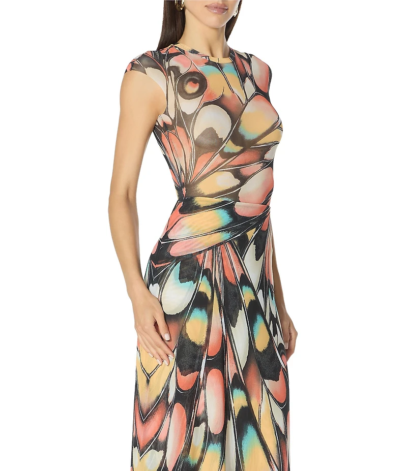 AFRM Nina Butterfly Printed Crew Neck Cap Sleeve Coordinating Mesh Tee
