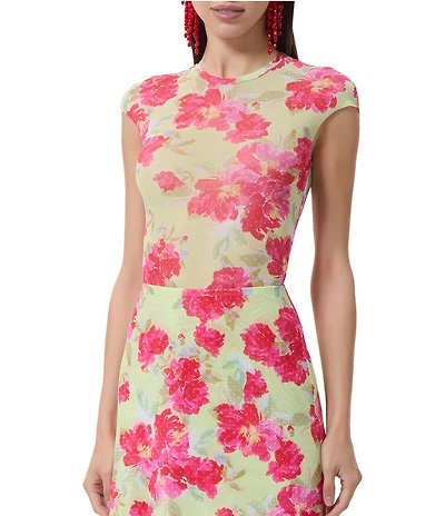 AFRM Nina Floral Dot Print Crew Neck Short Sleeve Mesh Tee
