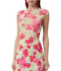 AFRM Nina Floral Dot Print Crew Neck Short Sleeve Mesh Tee