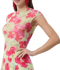 AFRM Nina Floral Dot Print Crew Neck Short Sleeve Mesh Tee
