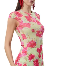 AFRM Nina Floral Dot Print Crew Neck Short Sleeve Mesh Tee