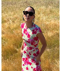 AFRM Nina Floral Dot Print Crew Neck Short Sleeve Mesh Tee