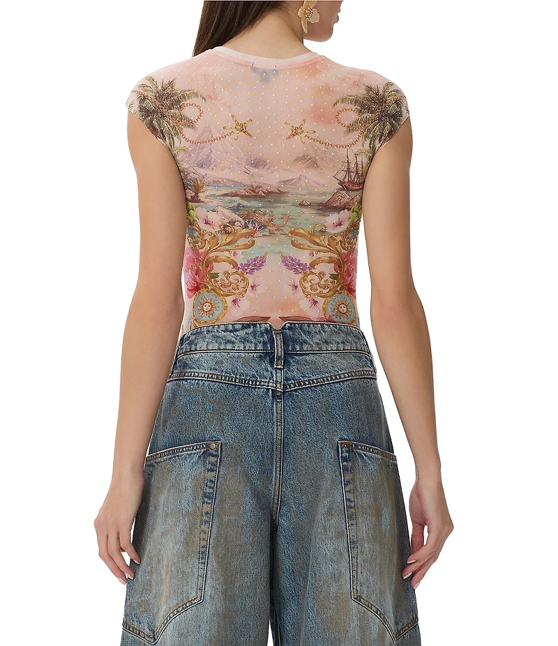 AFRM Nina Printed Crew Neck Short Sleeve Mesh Top