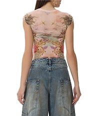 AFRM Nina Printed Crew Neck Short Sleeve Mesh Top