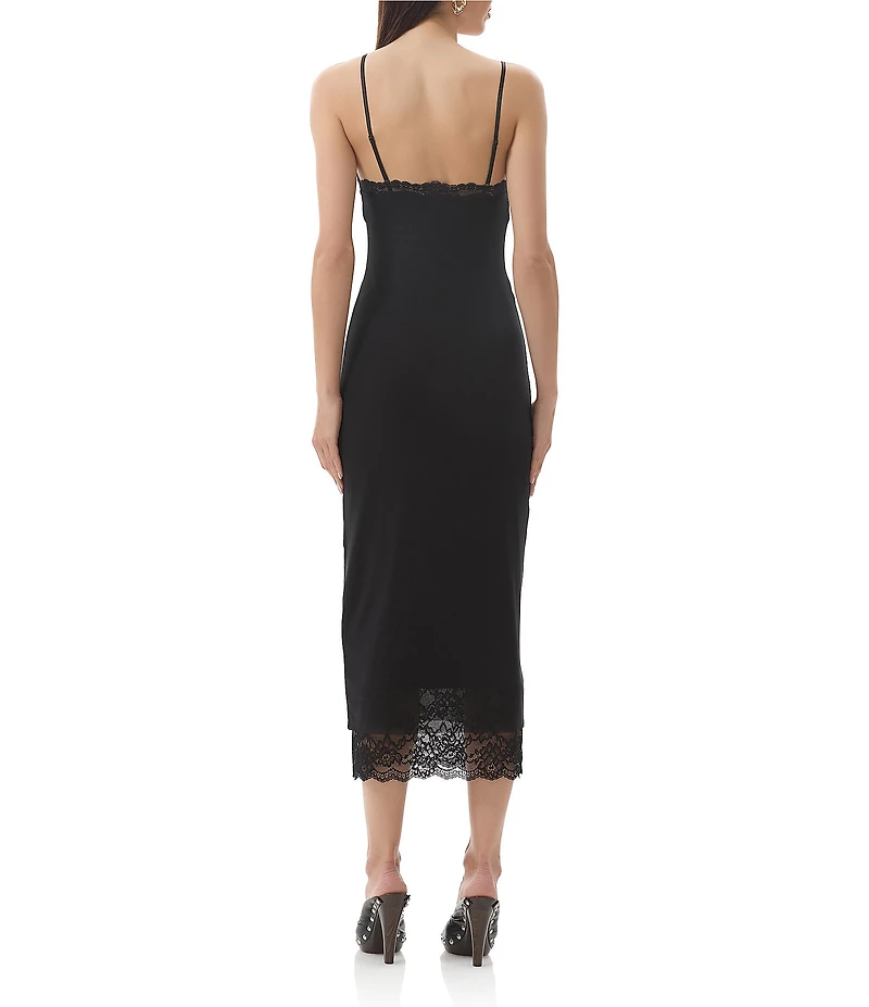 AFRM Nissa Mesh V-Neck Sleeveless Spaghetti Strap Lace Trim Sheath Midi Dress
