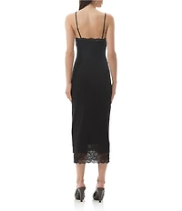 AFRM Nissa Mesh V-Neck Sleeveless Spaghetti Strap Lace Trim Sheath Midi Dress