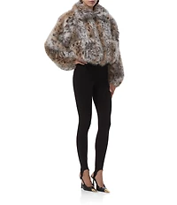 AFRM Norway Leopard Print V-Neck Long Sleeve Faux Fur Jacket