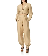 AFRM Petra Collared V-Neck Long Sleeve Coordinating Twill Crop Blazer