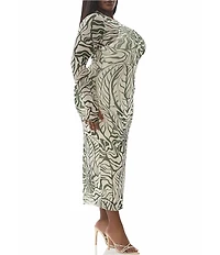 AFRM Plus Size Ashland Printed Mesh Crew Neck Long Sleeves Midi Dress