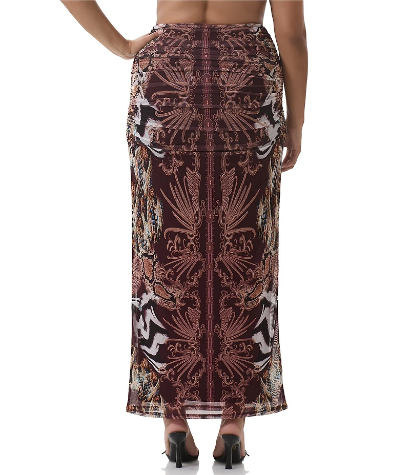 AFRM Plus Bevin Printed High Waisted Mesh Coordinating Maxi Skirt