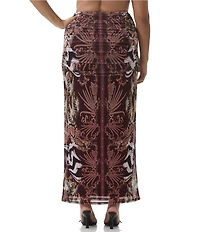 AFRM Plus Bevin Printed High Waisted Mesh Coordinating Maxi Skirt