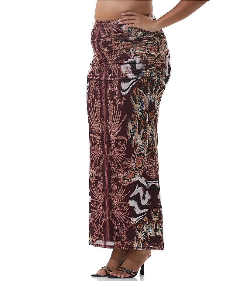 AFRM Plus Bevin Printed High Waisted Mesh Coordinating Maxi Skirt