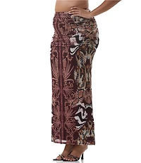AFRM Plus Bevin Printed High Waisted Mesh Coordinating Maxi Skirt