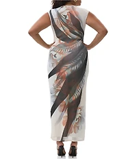 AFRM Plus Cody Leaf Print Mesh Crew Neck Cap Sleeve Maxi Dress
