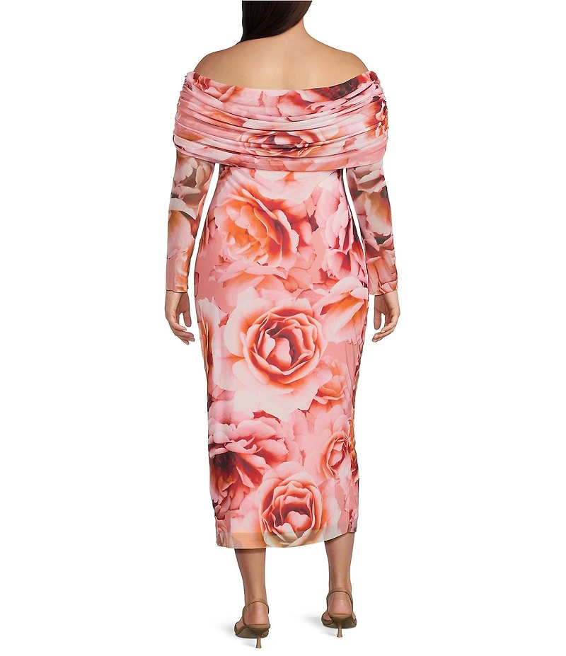AFRM Plus Cornelia Floral Print Off The Shoulder Long Sleeve Midi Dress