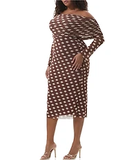 AFRM Plus Cornelia Polka Dot Print Off-the-Shoulder Long Sleeve Mesh Midi Dress
